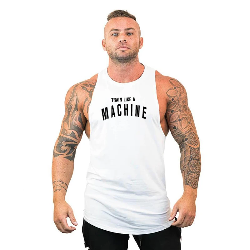 TRAIN LIKE A MACHINE Cotton Bodybuilding Tank Top Mens Workout Singlets Fitness Stringer Clothing Gym Sleeveless Shirt for Men