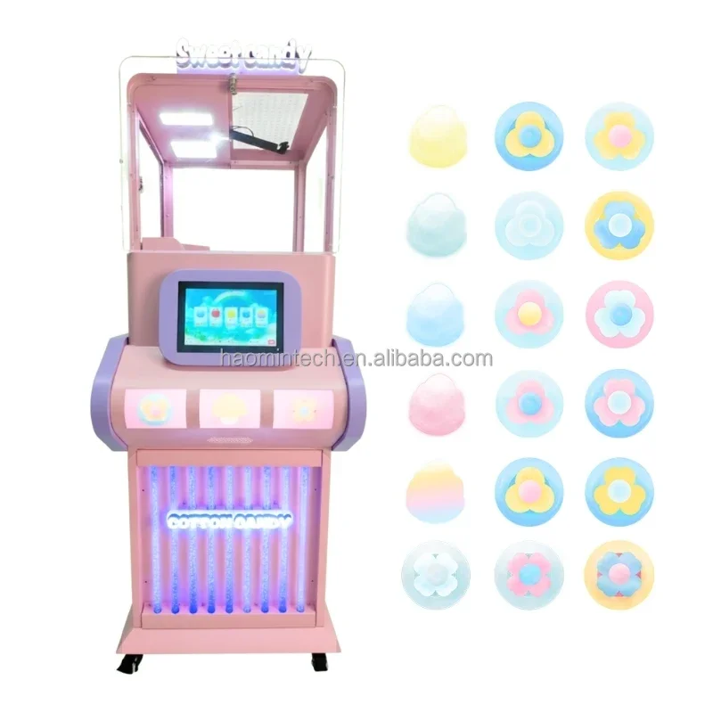 Full Automatic Cotton Candy Vending Machine, 18 Flower Shapes Candy Floss Maker for Park