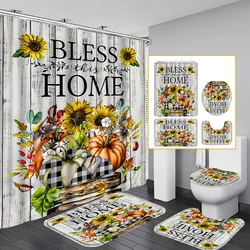 1/4 Piece Shower Curtain Set, Waterproof Bathroom Partition Curtain with Hooks, Anti-Slip Bath Rug, U Shape Mat, Toilet Seat Cov