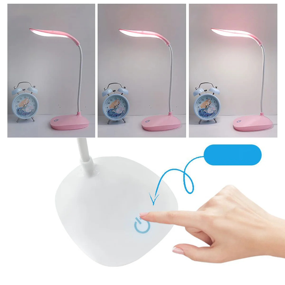 Table Lamp 3 Level Brightnes Desk Touch Control Rechargeable Dimmable Portable Led Study White Light Cordless Flexible Reading