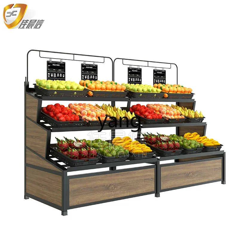 Yjq fruit and vegetable shelves, shopping malls, supermarkets, fruit stores, display steel and wood fruit racks