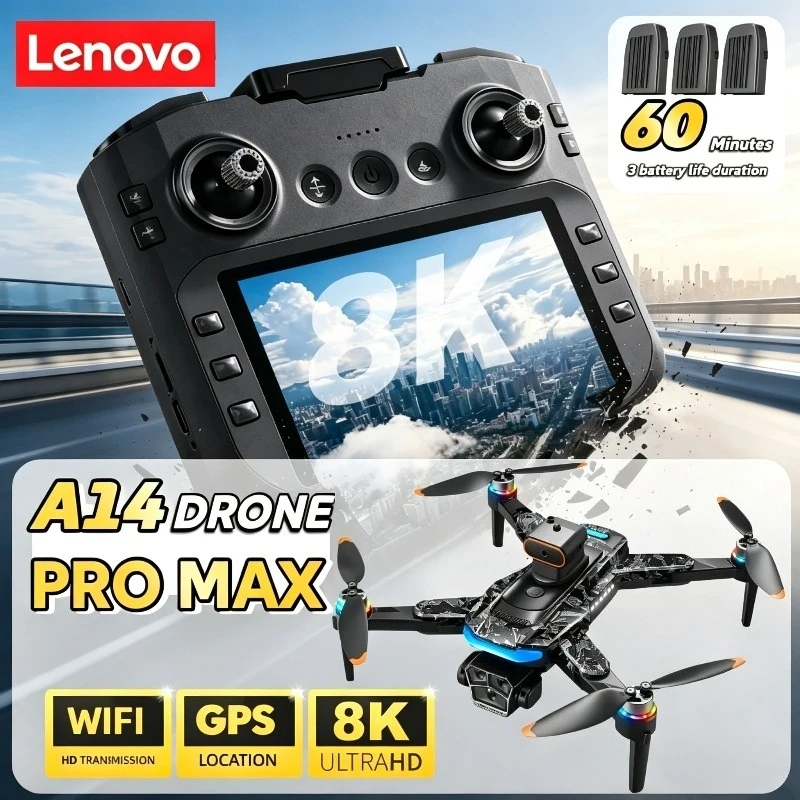 

Lenovo A14 Pro Max GPS 8K Brushless Three Camera Obstacle Avoidance Foldable Quadcopter RC with screen Distance Drone Toys