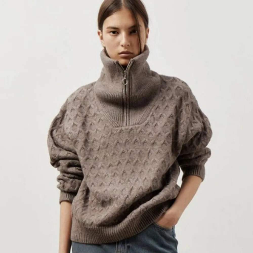 

High-neck Half-zipper Sweater Women Europe America 2025 Autumn Winter Clothes Women Knit Pullover Thick Needle Knitted Sweater