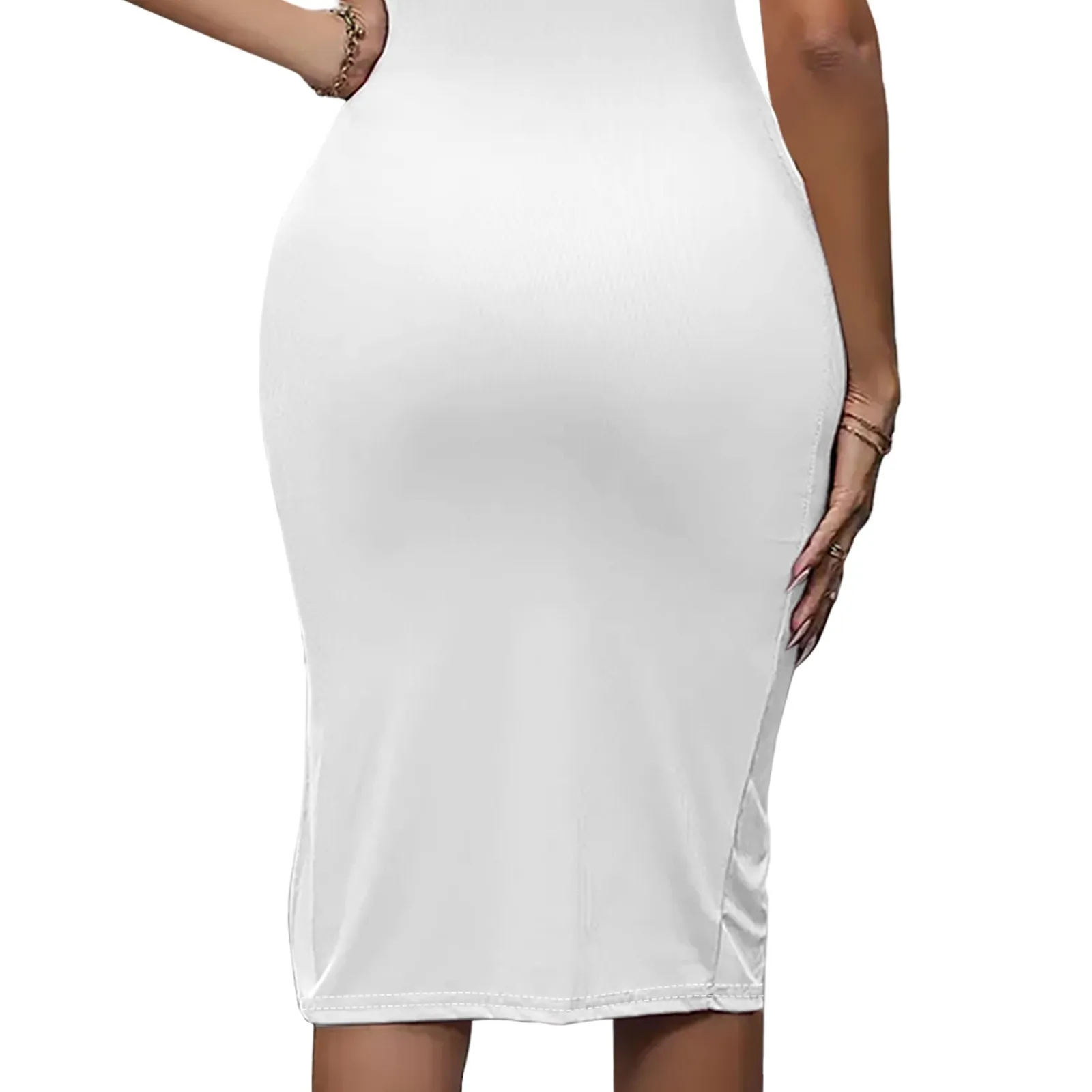 Vrouwen Casual Leuke Sexy Tank Top Bodycon Jurk Zomer T-shirt Mouwloos Effen Geribbeld Gebreid Party Club Basic Potlood Midi Jurk