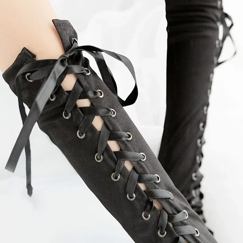 Guantes sin dedos con cordones para mujer, coderas steampunk para fiesta de disfraces, calentador de brazos, mitones Sexy, ropa de club, accesorios de disfraces de Cosplay