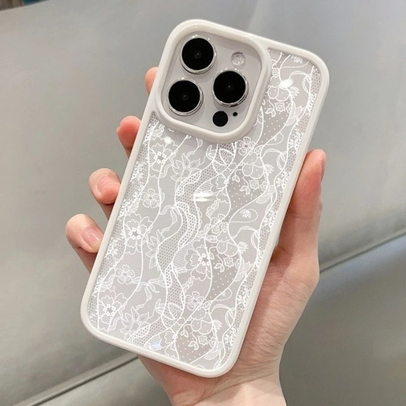 Funda floral vintage de encaje blanco para iPhone 17 16 15 14 11 12 13 Pro Max 16E 17Air X XR XS 7 8 Plus SE 2022 protectora 5