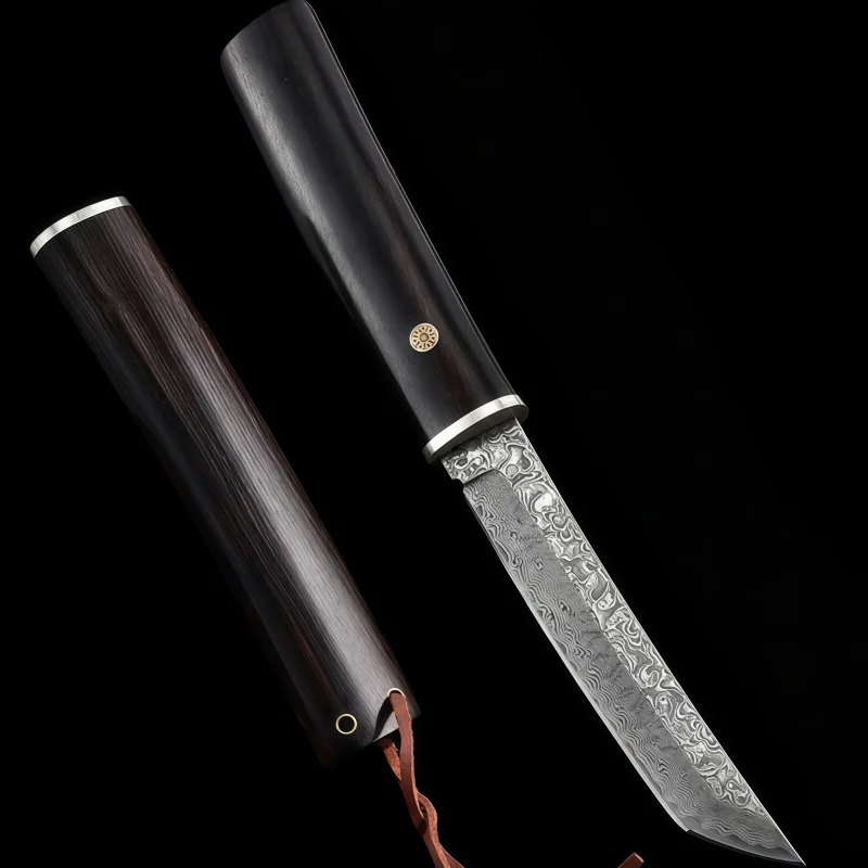 دمشق الصلب VG10 صلابة عالية الأبنوس الحاد سكين مستقيم للتخييم في الهواء الطلق بقاء الدفاع عن النفس سكينة للاستعمال الخارجي