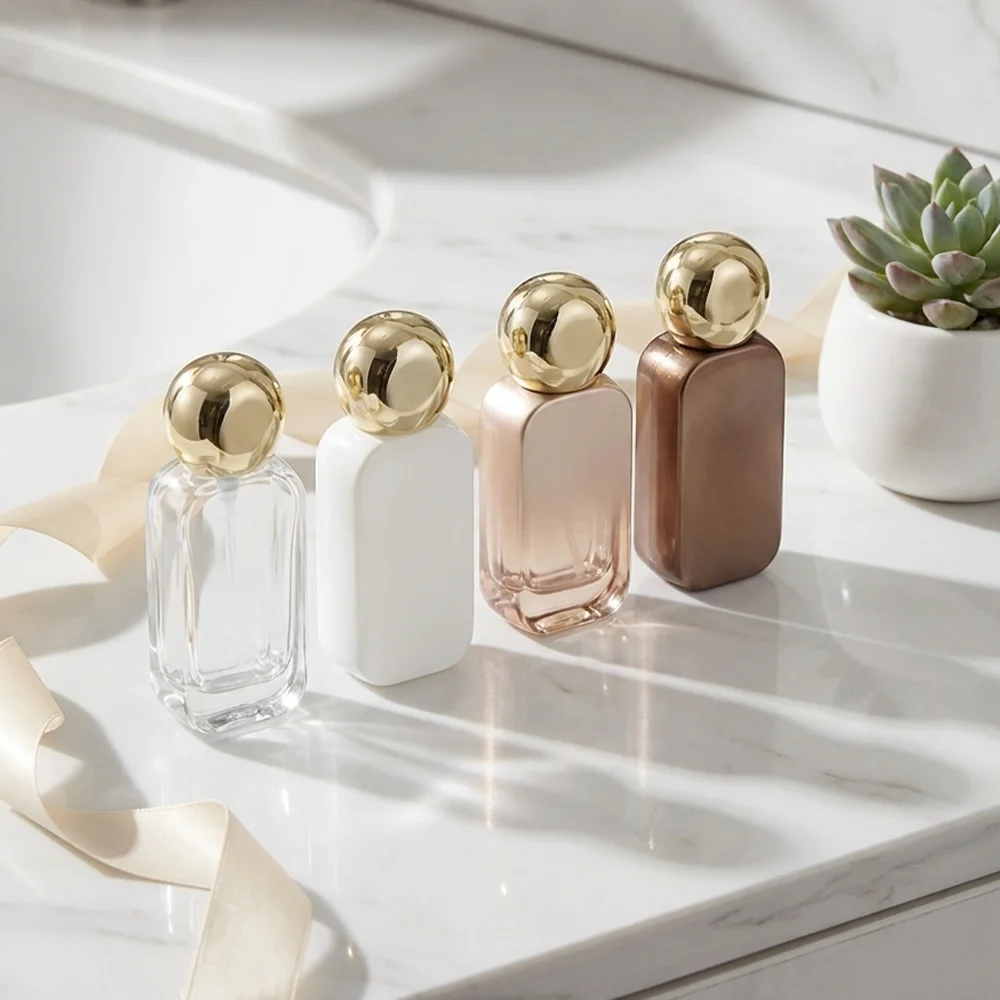 30ml Glass Perfume Refill Bottle with Gold Cap, Portable Press-Type Spray Bottle, Travel Refill Cosmetic Spray Bottle, Leak-Proof Perfume Replacement Bottle, High-Quality and Exquisite Portable Perfume Bottle, Reusable Refill Container