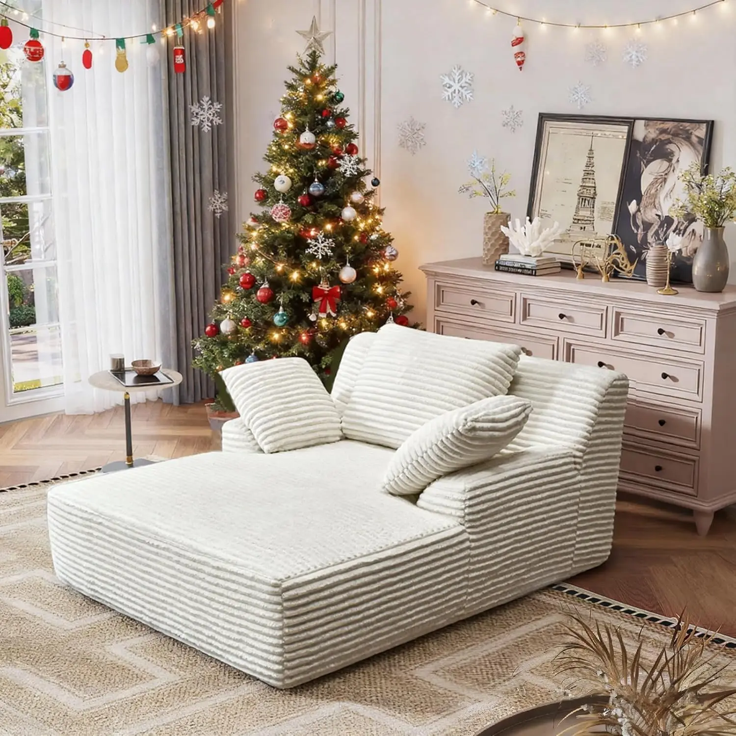 

Chaise Lounge Chair Indoor, Oversized Corduroy Upholstered Boneless Sofa Bed, Cloud Sofas Couches for Living Room, Deep Seat Sle