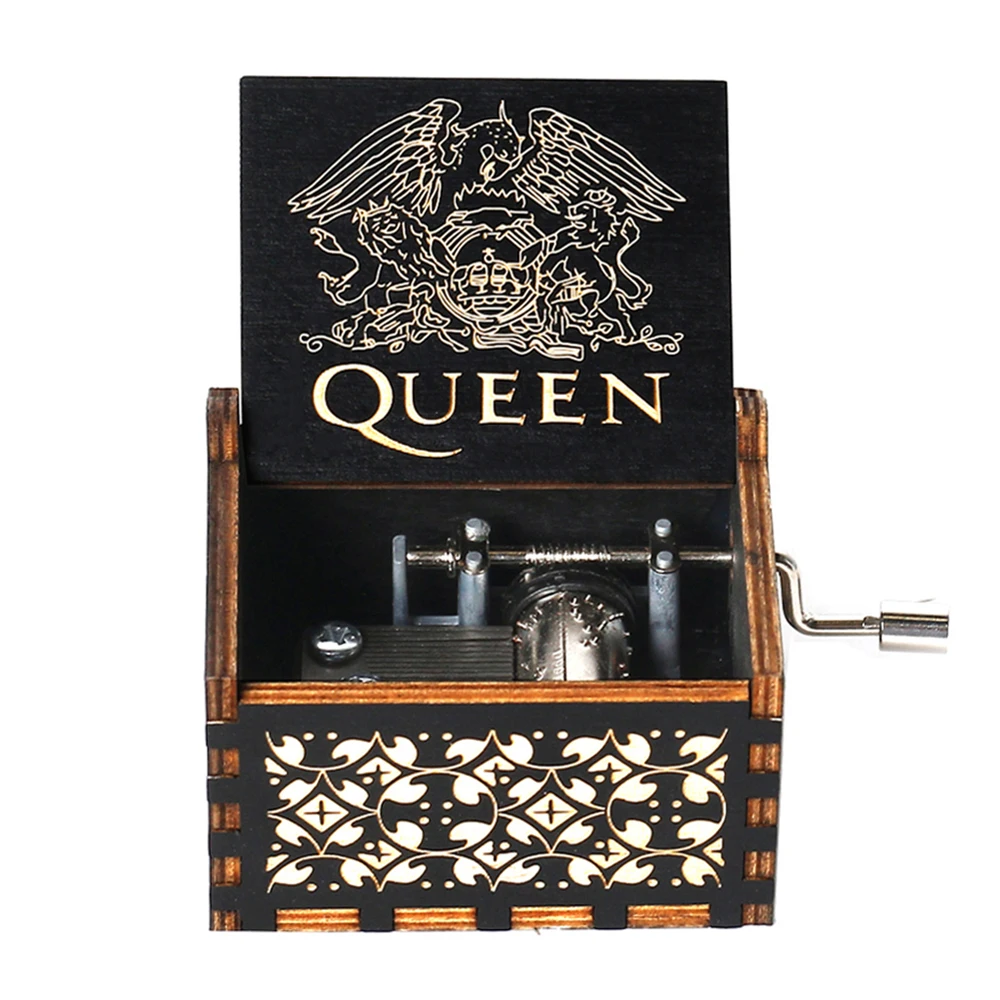 Wooden Hand Crank Music Box Queen Bohemian Rhapsody Birthday Music Party Home Decor Christmas Gifts