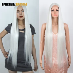 FREEDOM-Peluca de cabello sintético con malla frontal para mujer, cabellera de 38 pulgadas de largo, color marrón, Rubio degradado, rosa y blanco, para Cosplay