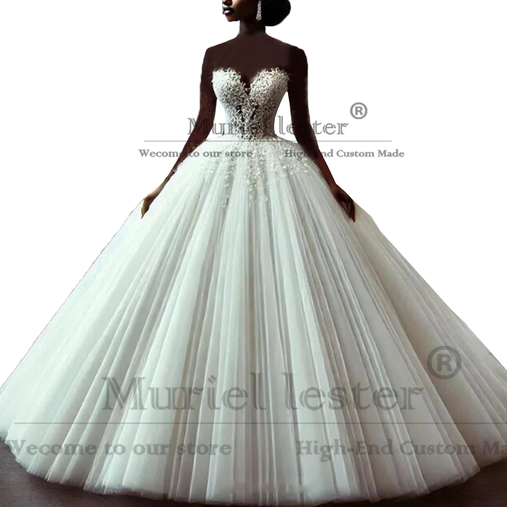 Klassische Ballkleid-Hochzeitskleider, trägerlose Applikationen, Perlen-Brautkleider, maßgeschneidertes Brautkleid für formelle Anlässe, Robe De Mariee
