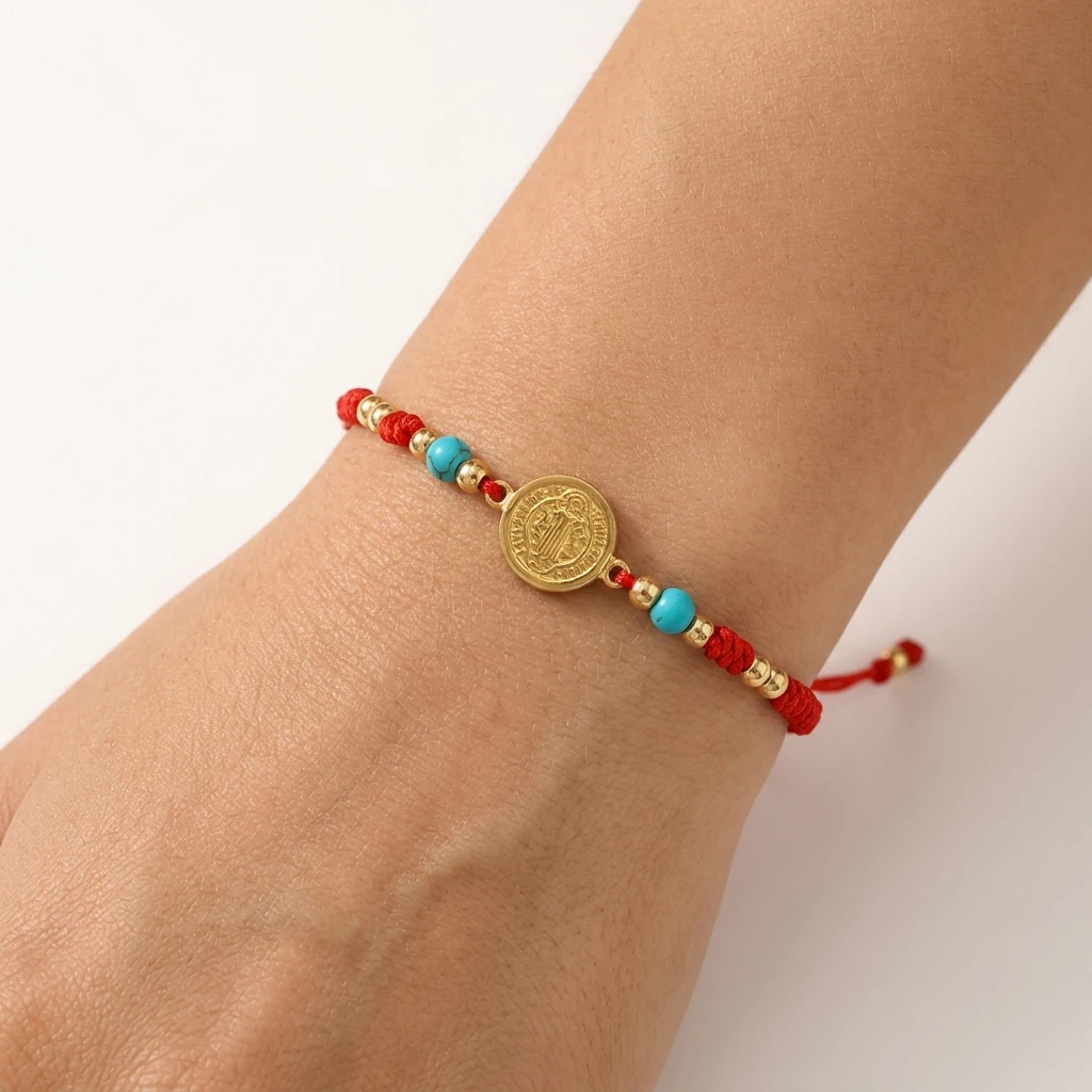 

1 шт. Медный браслет из нержавеющей стали в богемном стиле с регулируемым красным шнурком и монетой для женщин и мужчин