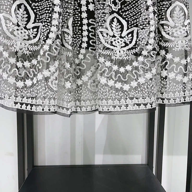 2025 Early Autumn Polyester Floral Embroidered Mesh Midi Skirt skirts for women y2k skirt