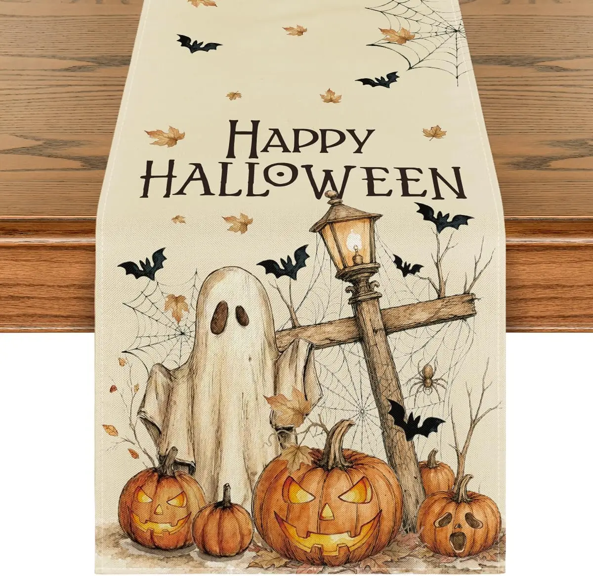 Halloween Ghost Cross Pumpkins Bats Linen Table Runner Party Decoor Reusable Kitchen Dining Table Runner Halloween Decorations