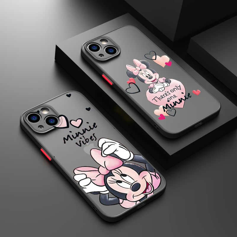 

Minnie Love Mickey For Apple iPhone 15 14 13 12 11 Mini Pro Max 8 7 6S 6 XR X XS Plus Frosted Translucent Phone Case Phone Case
