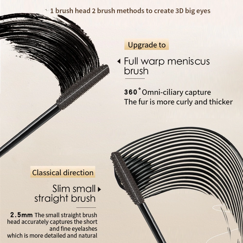 MACKANDY 3D Big Volumizing Mascara Two Brush Heads Quick-drying & 24H Wear Waterproof Mascara False Lash Effect Cosmetic