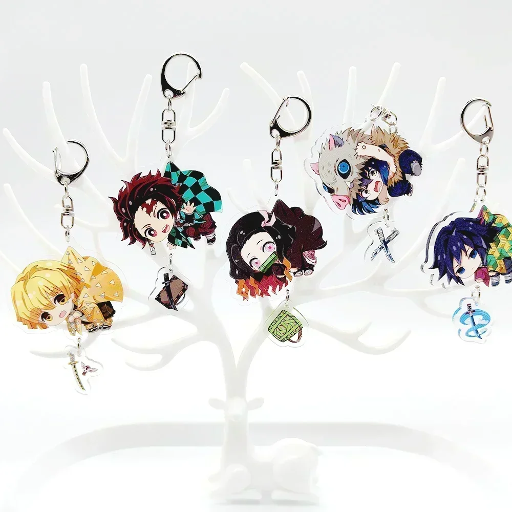 Anime Keychains Demon Slayer Keychain Tanjirou Kamado Nezuko Tomioka Giyuu Kimetsu No Yaiba Acrylic Key Ring Cute Funny Cartoon