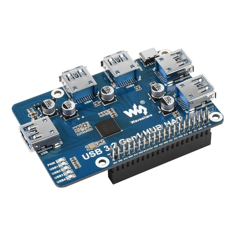 Waveshare USB 3.2 Gen1 HUB HAT pour Raspberry Pi, 4 ports USB 3.2 Gen1, sans pilote