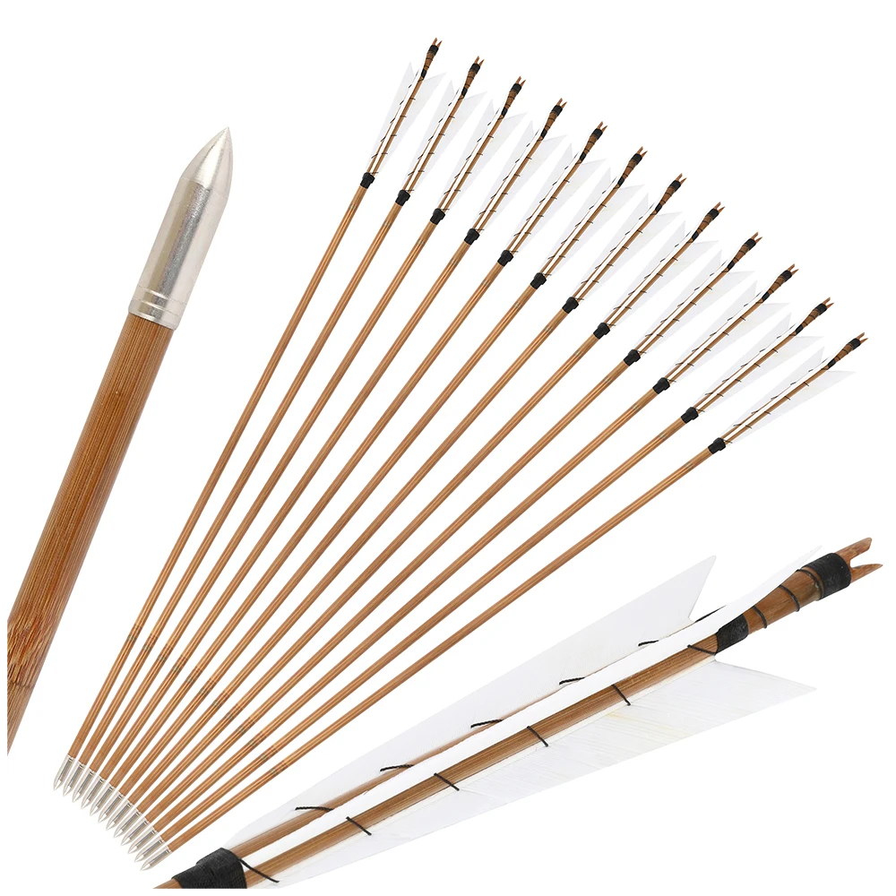 

6/12pcs Archery Real Feather Bamboo Arrow for Outdoor Hunting Traditional Bow for Beginner Practice Target Shooting Sport