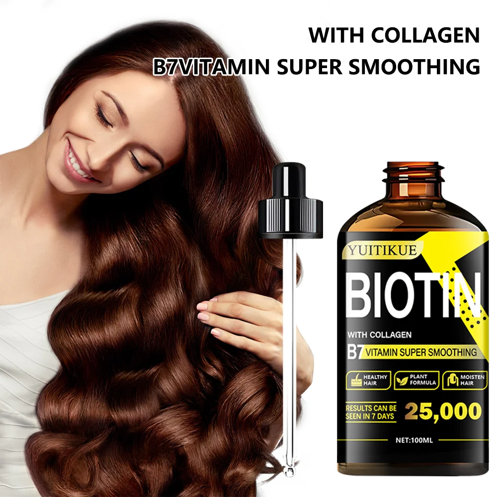 YUITIKUE Biotina Colágeno Hair Essence, fórmula a base de plantas, eficaz en 7 días, súper suave, hace que el cabello sano y brillante.