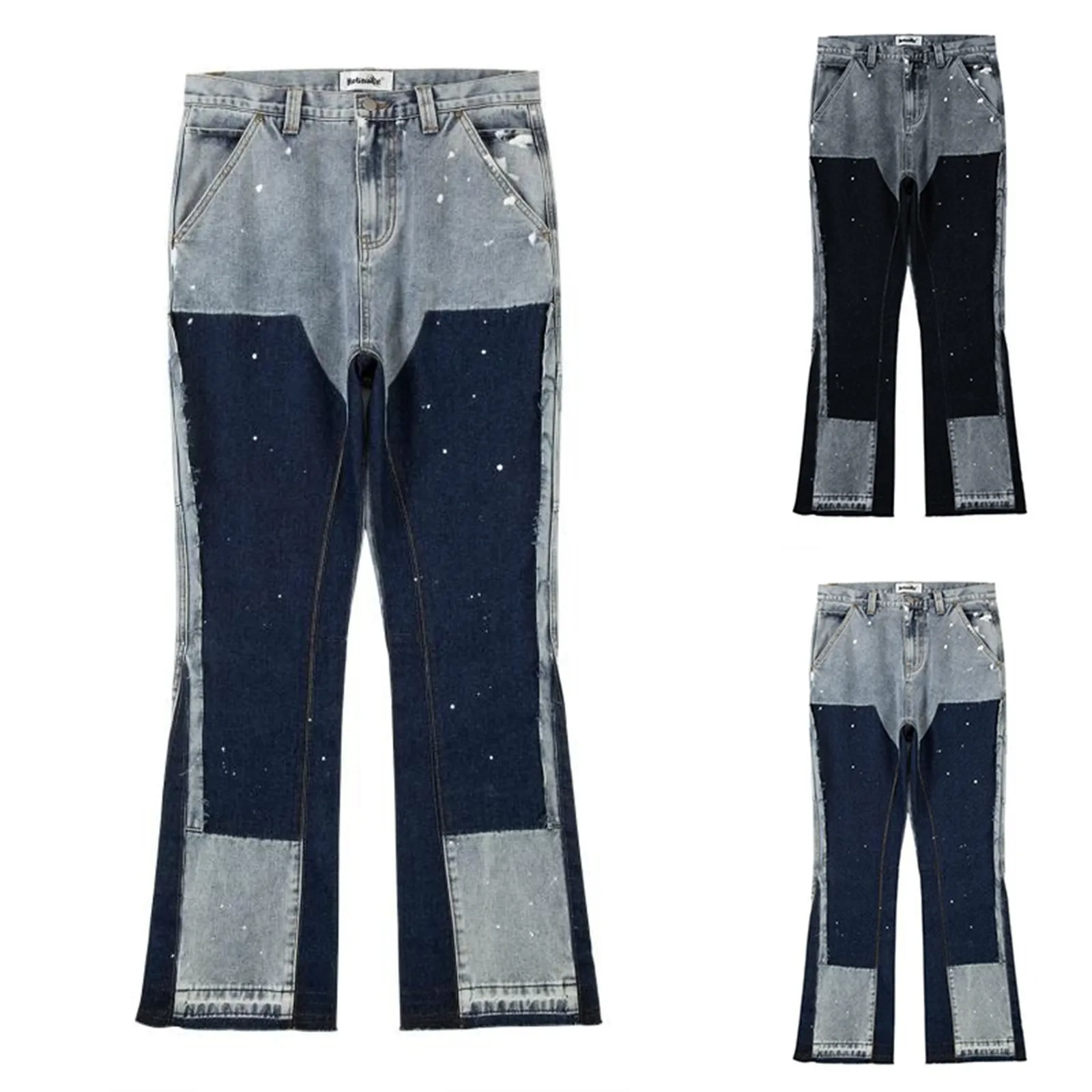 Jeans évasés rétro High Street, Jeans épissés, Fouet avancé, Streetwear coréen, Qualité vintage, 2023