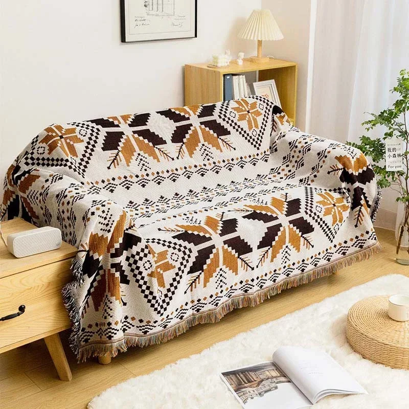 Bohemian Ethnic Picnic Blanket with Tassel Throw Sofa Blankets for Bed Cover Outdoor Camping Mat Sofa Travel Rugs Home Decor