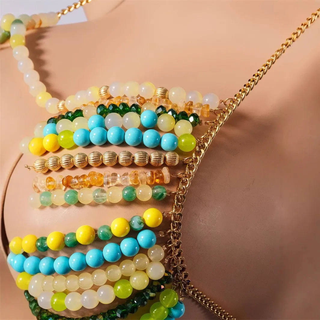 패셔너블한 비즈 브라 홀터넥 미니 조끼 화려한 보석 바디 체인 크로스보더 여성 의류 미니어처 공연 의상