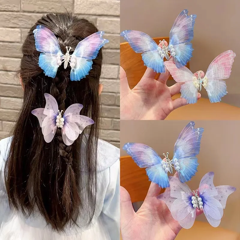 Children\'s Beautiful Gradient Butterfly Hair Clip and Moving Butterfly Wings Princess Hair Accessories Girl Hair Clip Gift