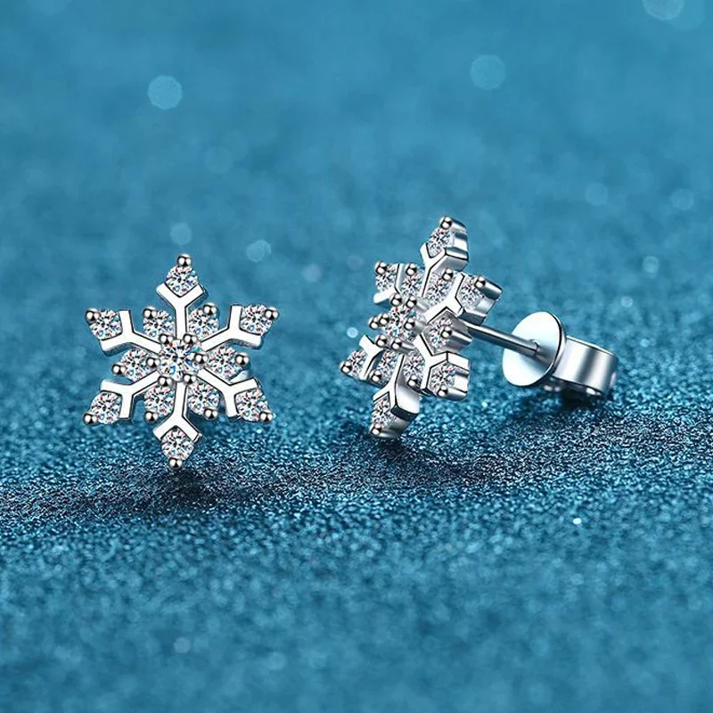 

DRring Test Passed Moissanite Stud Earrings Women Snowflake Earring 925 Sterling Silver Plated Rhodium Sparkly Fine Jewelry Gift