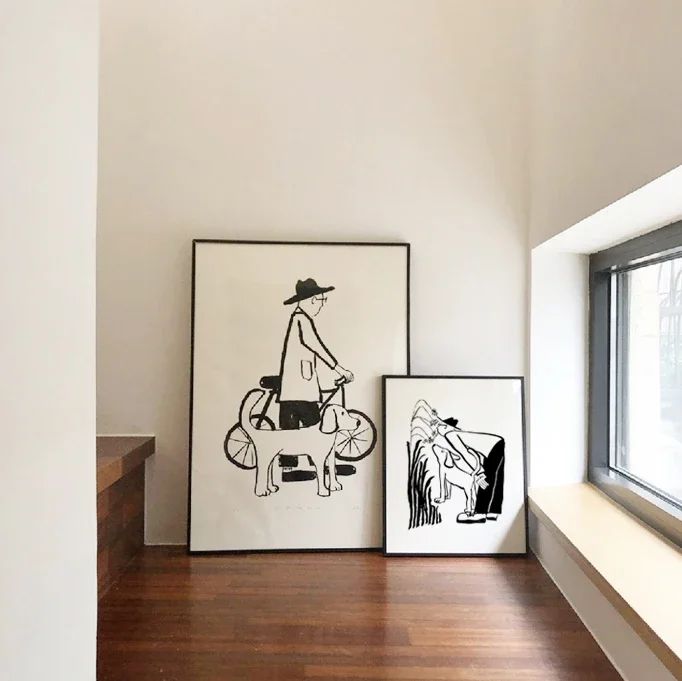 Modern Korean Black White My Lover And Dog Good Life Wall Art Canvas Painting Posters Picture For Living Room Home Decor
