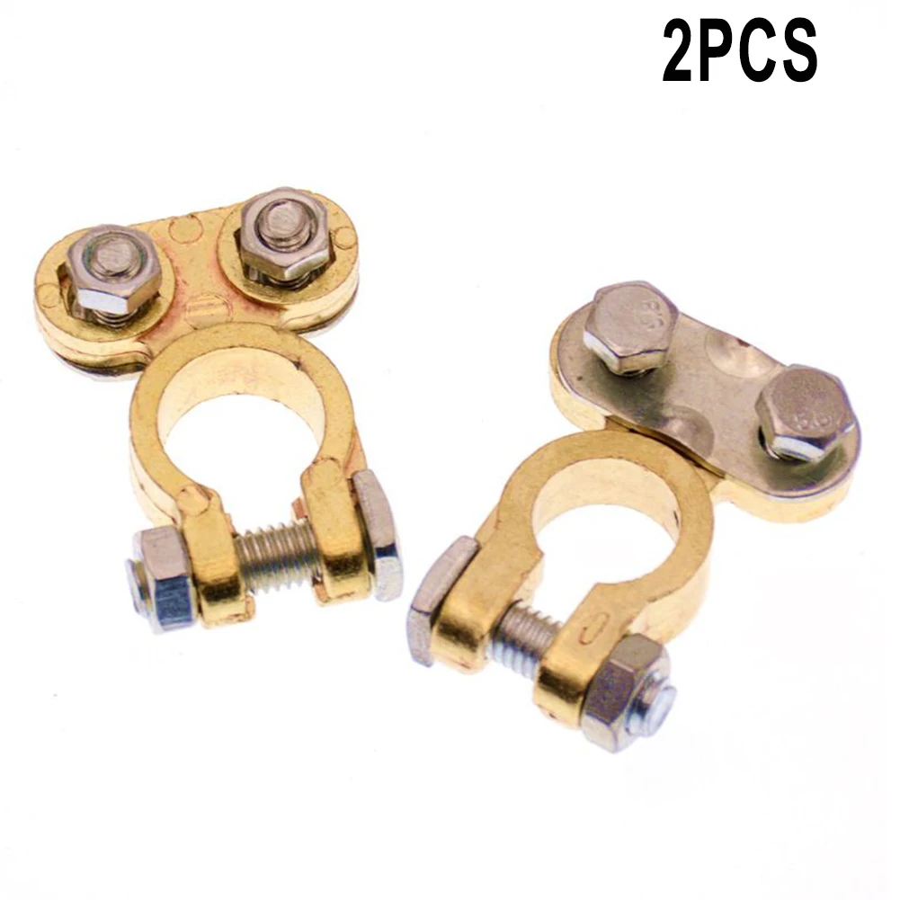 2pcs 12V Battery Terminal Screw Type Connector Brass Aluminium Clamps Gold Silver Battery Terminals Screw Type Car Accessories