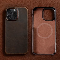 for Magsafe Case for iPhone 15 16 17 Pro Max Air Promax 17Pro 16Pro 15Pro Retro Luxury Genuine PULL-UP Leather Back Cover