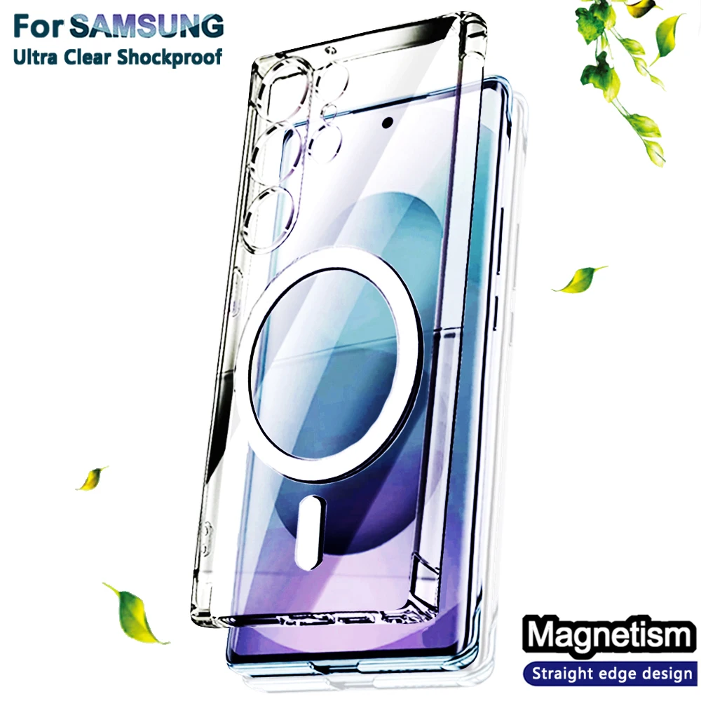 Capa Transparente Luxo Magnética Sem Fio Para Samsung Galaxy S25 Edge S21 S23 Fe S24 Ultra S22 Plus Z Fold Flip 7 6 5 4 3 Magsafe Original Capinha Oficial Imã Acrílico Prova Choque Silicone Suave Fronteira