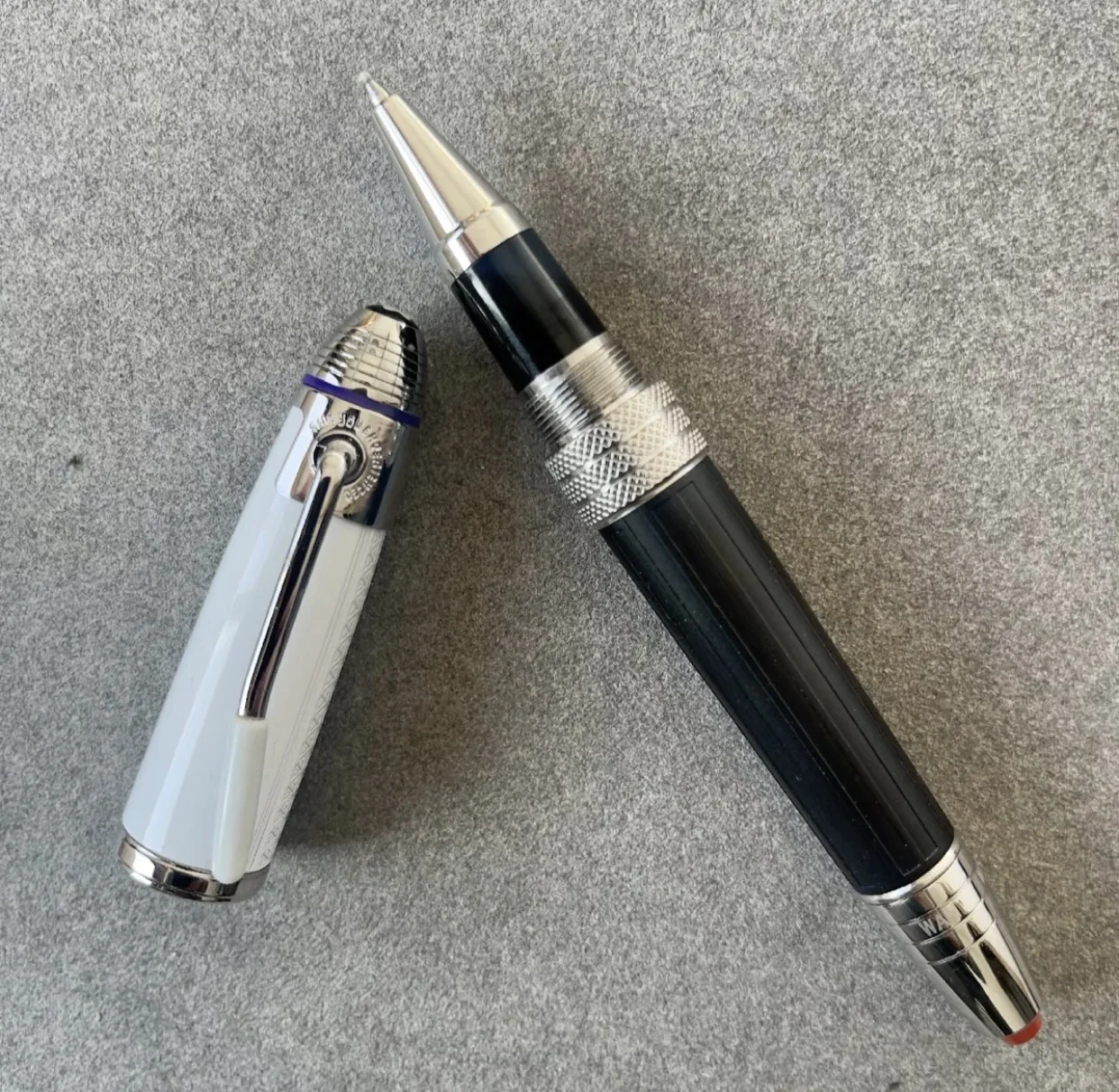 إصدار محدود MB ميزة رائعة Jimi Hen · Drix Rollerball غرامة النقش البلاتين كليب قلم حبر برميل أسود غطاء أبيض #4