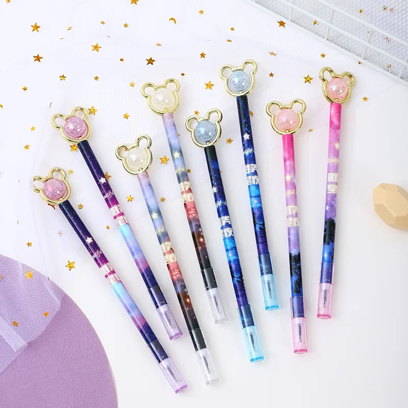 20Pcs/Lot Kawaii Crystal Bear Gel Pen Cute Cartoon Starry Sky Neutral Pens School Stationery Student Writing Office Supplies