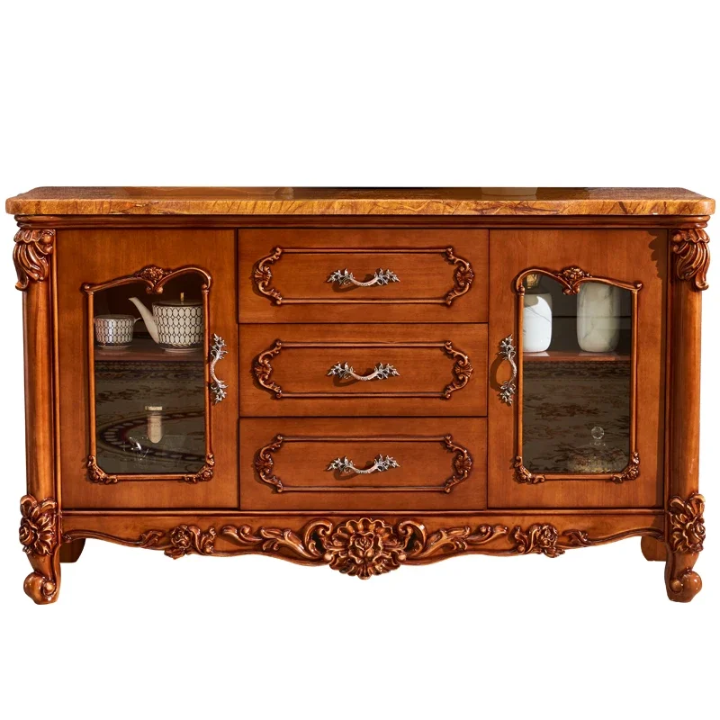 

fg28European rounded corner side cabinet American luxury solid wood carving flower against the wall dark storage kitchen cupboar