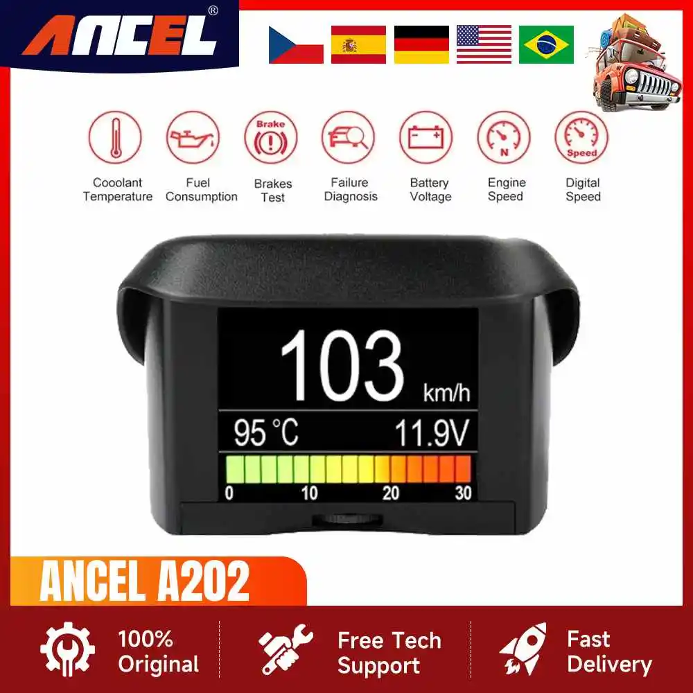 ANCEL A202 On-board Computer Car Digital Computer Display Speed Fuel Consumption Temperature Gauge OBD2 Automobile Scanner