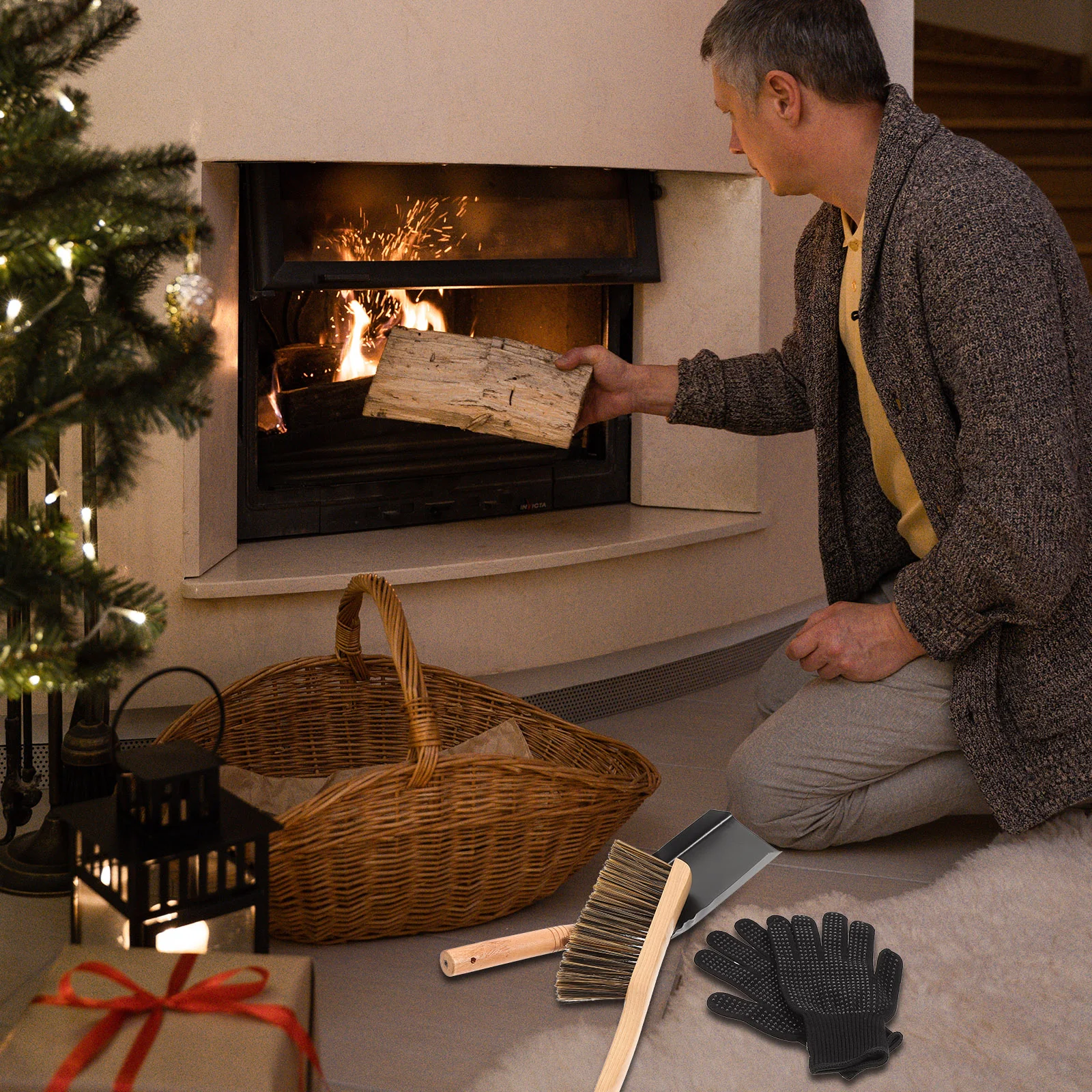 Working Gloves Cleaning Fireplace Ash Kit Outdoor Coals Stove Black Scoop