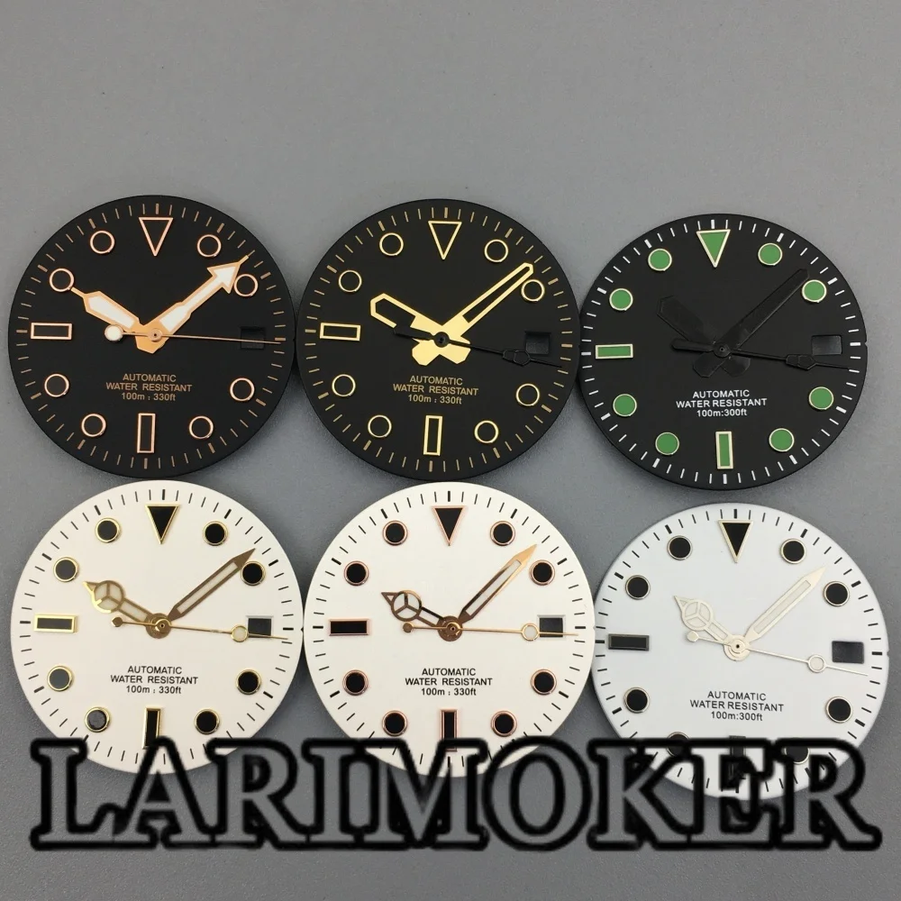 LARIMOKER 29 مللي متر NH35 PT5000 ساعة الطلب مع ساعة الأيدي العقيمة أسود أبيض ساعة وجوه الحركة التلقائية الملحقات