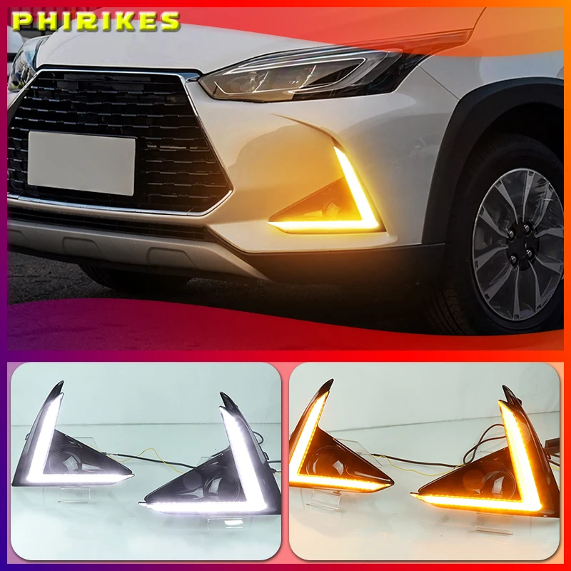 

1 Pair DLR LED Car Daytime Running Light Daylight driving yellow turn Fog lamp For Toyota Yaris 2020