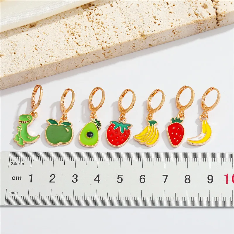 Dinosaur Strawberry Animal Fruit Hoop Earrings For Women Gift Jewelry Trendy Apple Banana Avocado Food Circle Earring E783