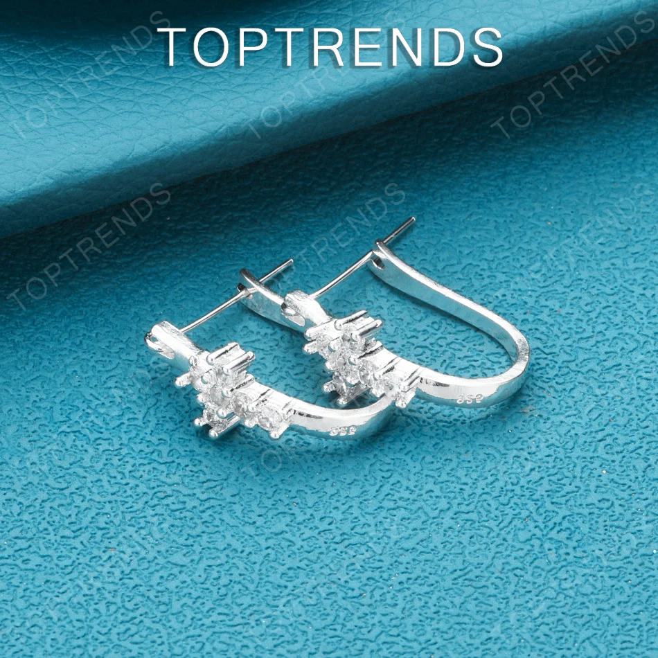 Simple 925 Sterling Silver U-Shaped Zircon Clip Earrings Exquisite Jewelry Suitable Occasions Such Valentine Engagement Party