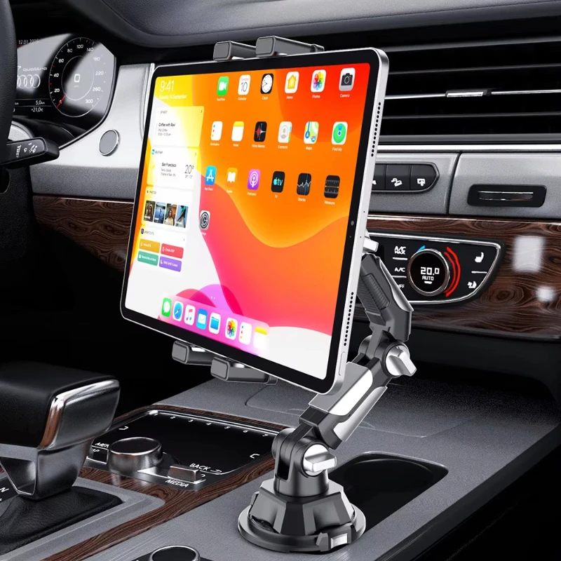 Car Cup Holder Tablet & Phone Mount, Universal Stand with Adjustable Long Arm for iPad Pro Air Mini, Samsung Galaxy Tab, Kindle 2