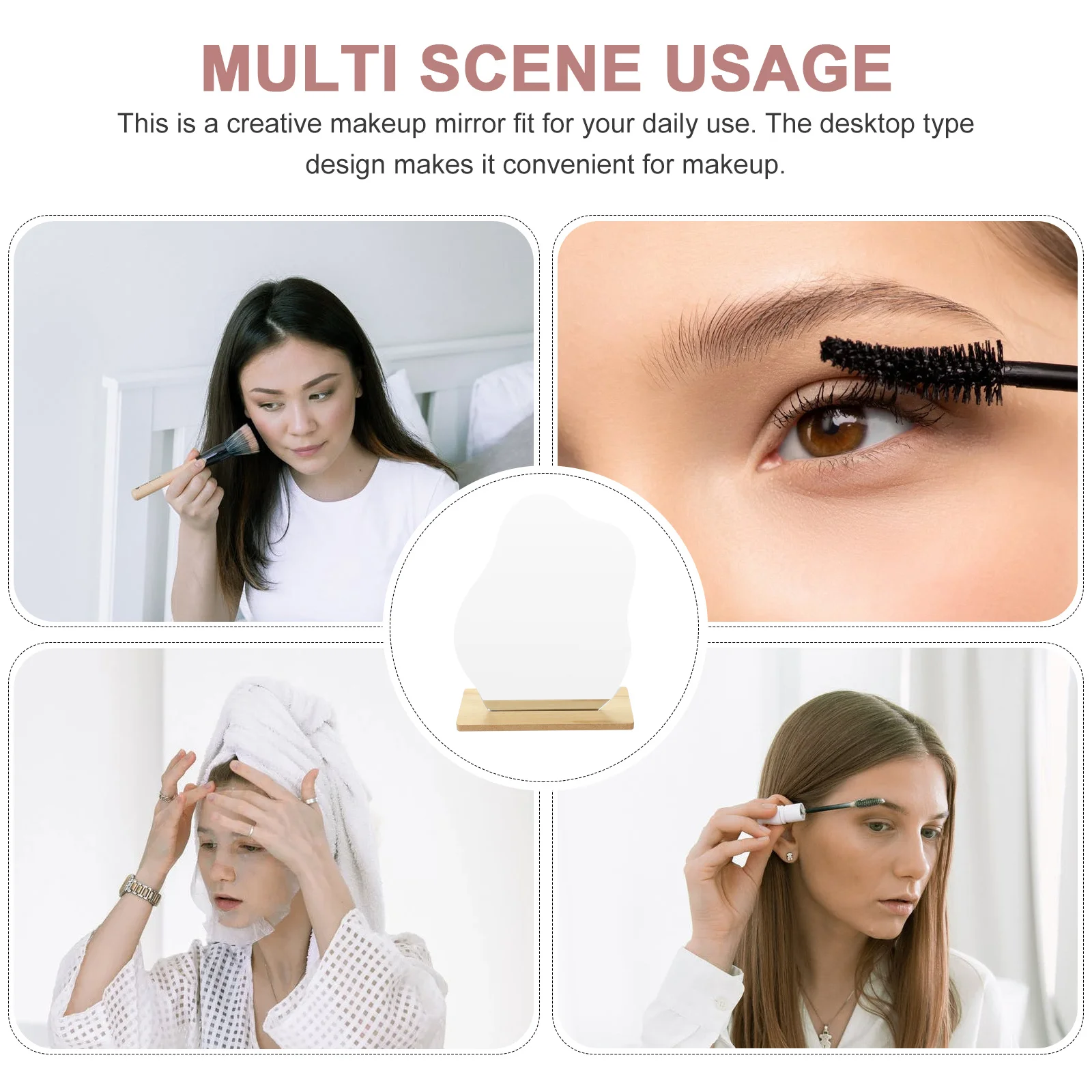 シンプルなデスクトップフリップメイクアップミラー プレミアムアクリル高精細フレームレスミラー 取り外し可能なスタンド ポータブル