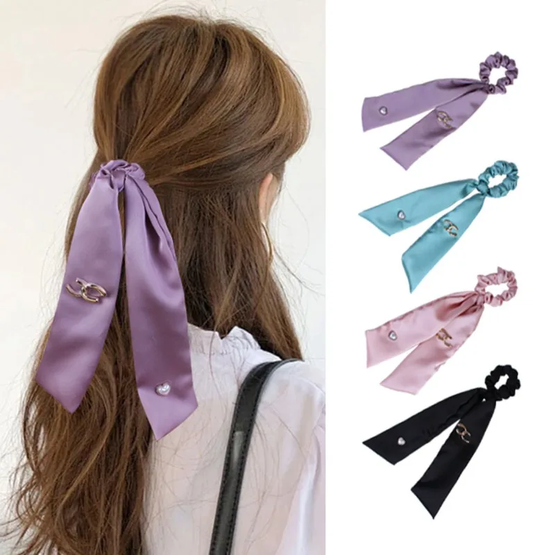 

1 шт. атласная резинка для волос с шарфом, женская, очаровательная, минималистичная, модная, элегантная, стильная, шикарная, для девочек, повседневный аксессуар для прически