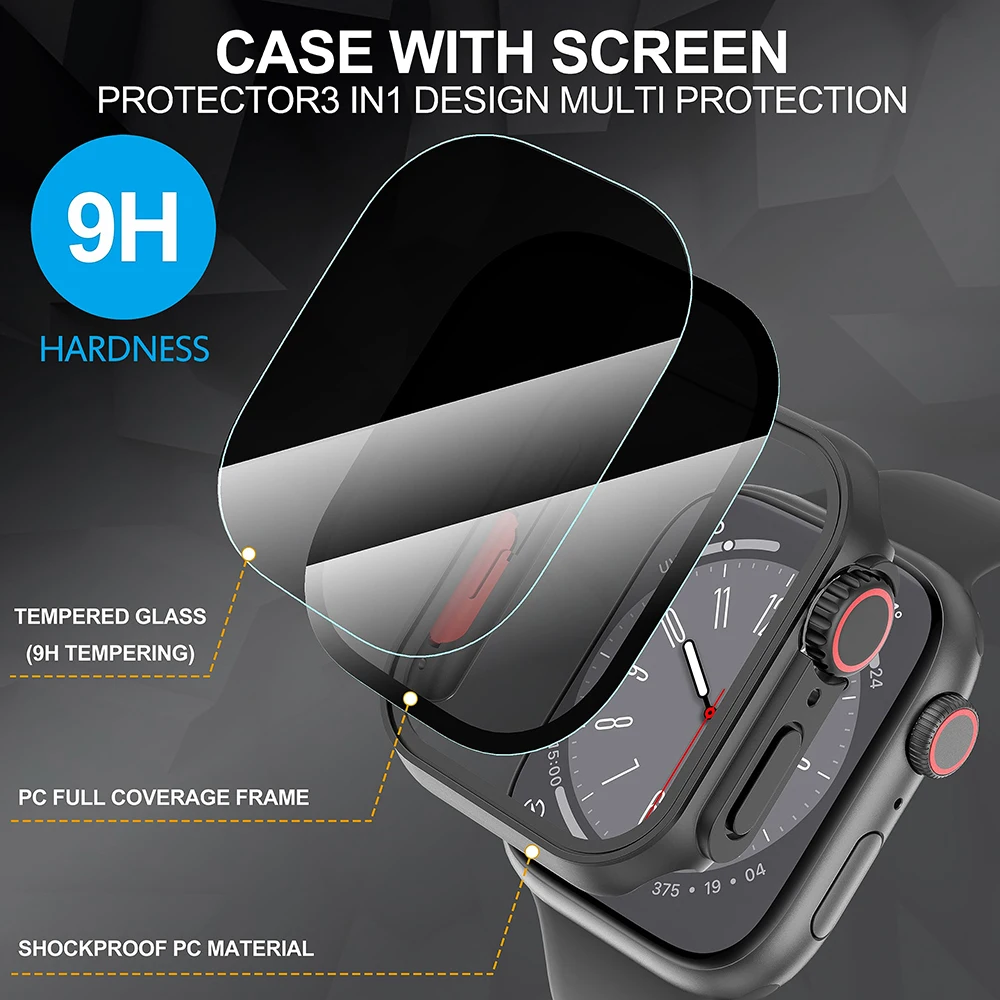 Privacy Tempered Glass Cover for Apple Watch 40mm 41mm 44mm 45mm Ultra-Thin Screen Protector Case iWatch Series 9/8/7/6/5/4/SE