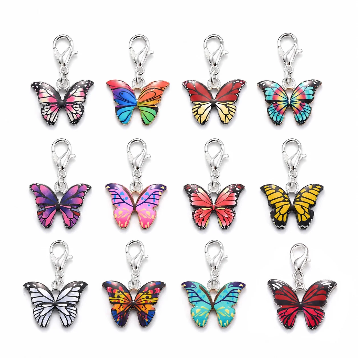 24-teiliges Zufälliges Schmetterling-Anhänger-Set mit Karabinerverschluss für DIY Halsketten, Armbänder, Ohrringe, Schlüsselanhänger und Taschenanhänger – Detail 5
