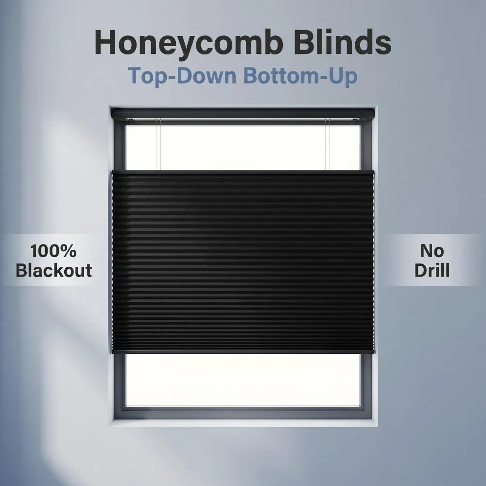 100% Blackout Honeycomb Blinds Easy Install Adjustable Cellular Blind Double Cells Shades No Drill Waterproof Custom Size