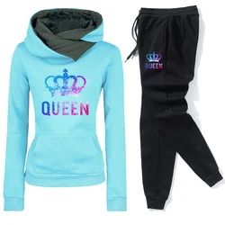 Quuen Womens Tracksuit AutumnWinter Double Neck Hoodies Sports Jogging Versatile Sweatshirt Casual Daily Dressing Warm Clothing